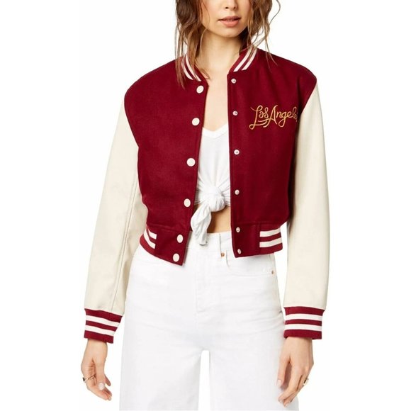 KENDALL + KYLIE | Los Angeles Letterman Varsity Jacket in Burgundy Red - Picture 8 of 9